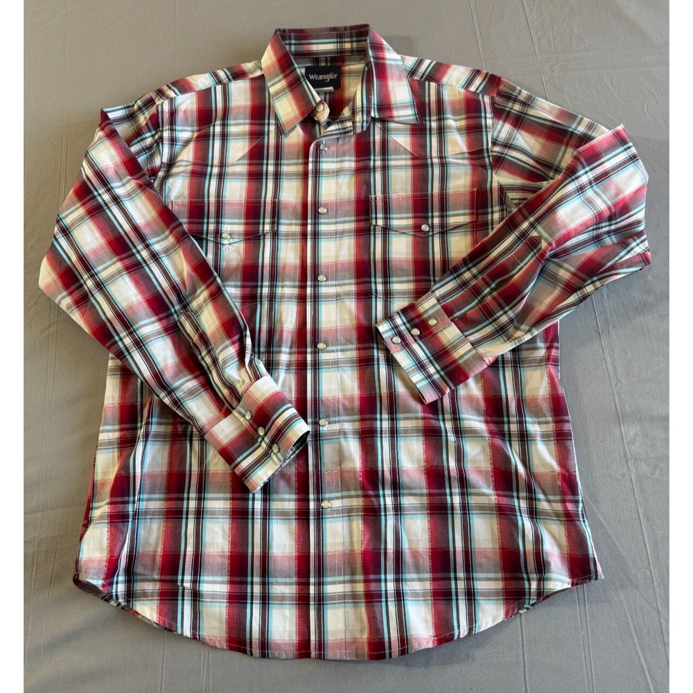 Wrangler Pearl Snap Shirt Western Large Check Men's Yolk‎ Rodeo Cowboy